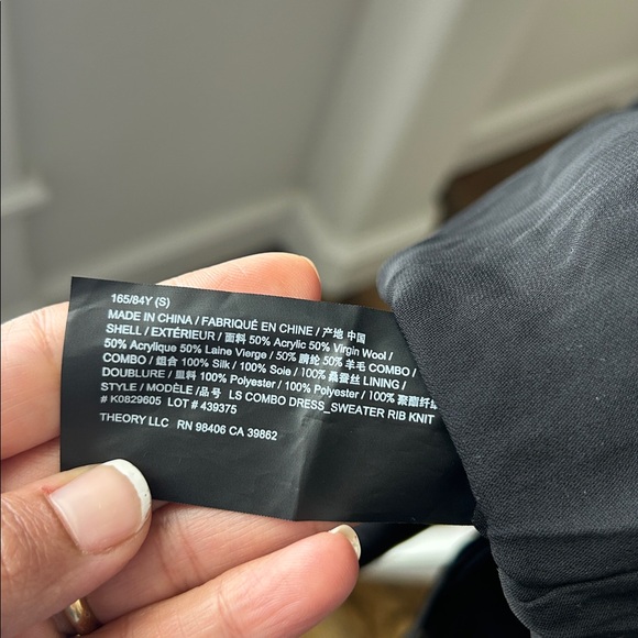 Theory LS Combo Dress Black Sweater Rib Knit Silk Shirt Tail Midi Size S NWT - Picture 6 of 8